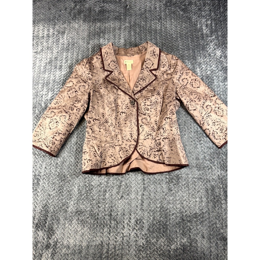 Elevenses Anthropologie Blazer Womens 10 Brown Cotton Damask Notch‎ Lapel Boho